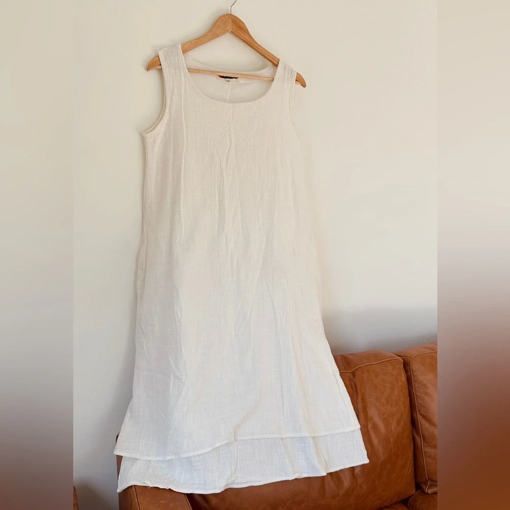 Sleeveless cotton mix maxi dress - fully lined - white - no tag - M - Picture 1 of 6
